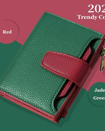 Airkit Small Wallet Women RFID Blocking Soft Leather Bifold Compact Card Holder Wallet for Women with Zipper Coin Pocket 4 ID Window