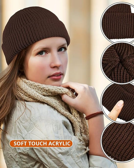 SATINIOR 4 Pieces Trawler Beanie Watch Hat Roll up Edge Skullcap Fisherman Beanie Unisex
