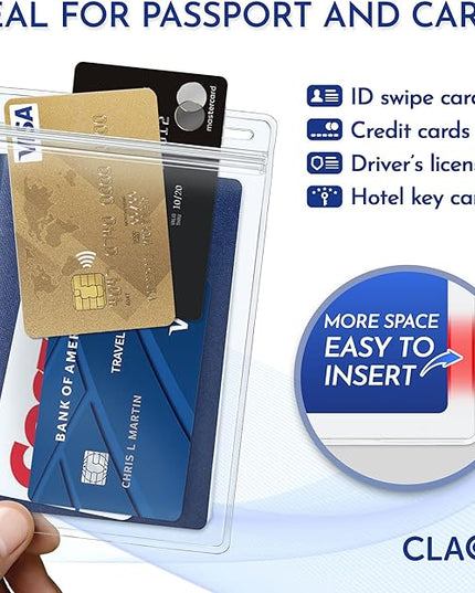 Claev Fast Seal Vertical 4x6 Passport & Card Holders (4x6 Extra Large (XXL), 50 Pack), Clear Waterproof ID Plastic Name Card Badge Holders for Travel, Conferences, Conventions