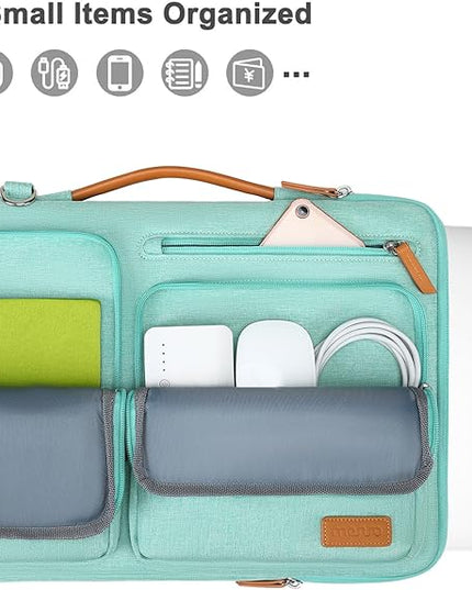 MOSISO 360 Protective Laptop Shoulder Bag,15-15.6 inch Computer Bags Compatible with MacBook Pro 16 inch, HP, Dell, Lenovo, Asus Notebook,Side Open Messenger Bag with 4 Zipper Pockets, Aqua Green