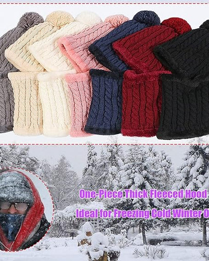 HUAMULAN Women Winter Beanie Hats One Piece Fleece Lined Knit Balaclavas Mask Set Skull Neck Circle Scarf Ski Snow Hat Pompom