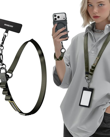 MAGEASY 2-In-1 Cell Phone Lanyard Crossbody - Universal Crossbody Phone Leash & Wrist Strap with Built-in Keychain, Phone Tether Tab | Anti Drop & Anti Theft for Daily & Travel (Concrete Grey)