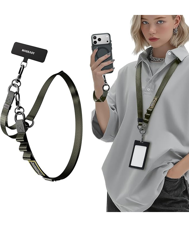 MAGEASY 2-In-1 Cell Phone Lanyard Crossbody - Universal Crossbody Phone Leash & Wrist Strap with Built-in Keychain, Phone Tether Tab | Anti Drop & Anti Theft for Daily & Travel (Concrete Grey)