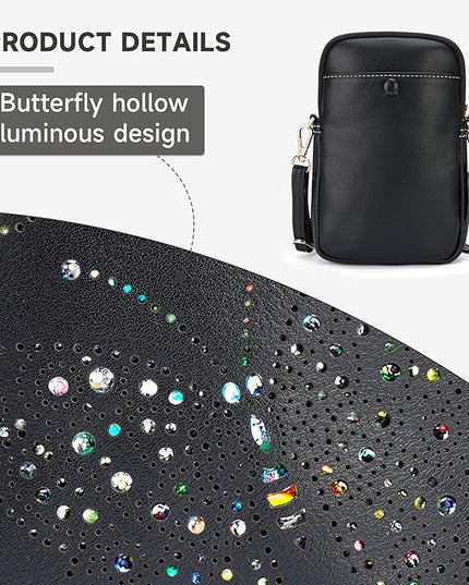 Small Crossbody Bags for Women, Lightweight Mini Cute Cell Phone Purse for Women with Tassel Shining Butterfly
