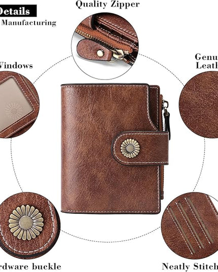 FALAN MULE Small Wallet for Women Leather Bifold Compact Small Womens Wallet with RFID Blocking