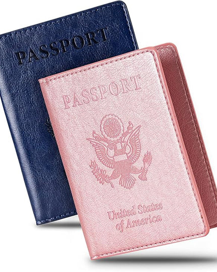 2 Pcs Passport holders，Ultra Slim passport wallet，PU Leather Passport Cover Case for Women and Men