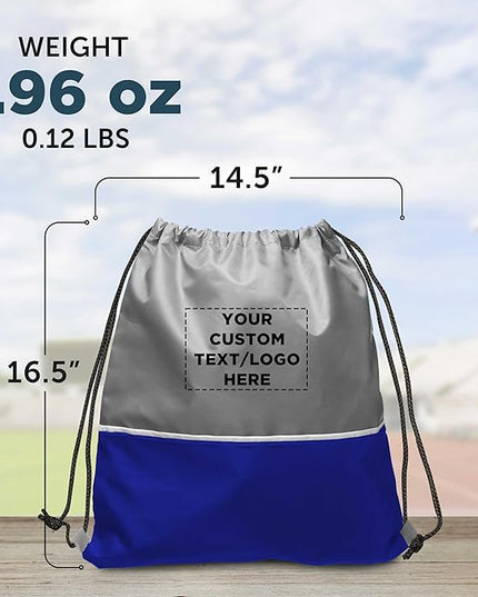 DISCOUNT PROMOS Custom Easy Go Drawstring Backpack Set of 10/50/100, Personalized Bulk Pack - Great for Travelling, Gym and for Everyday Use - Blue