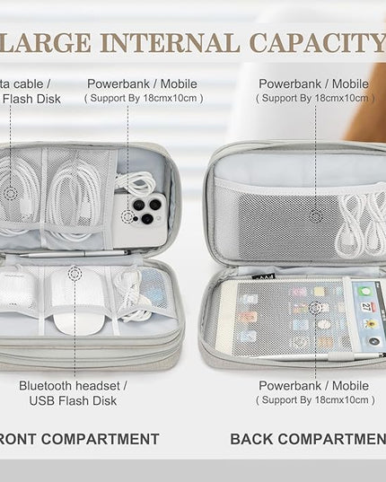 FYY Electronic Organizer, Large Travel Cable Organizer Bag Pouch Electronic Accessories Carry Case Portable Waterproof Double Layers All-in-One Storage Bag for Cable, Cord, Charger, Phone, Khaki