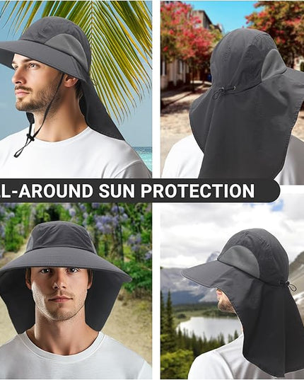 NPQQUAN Sun Hats for Men Women with Neck Flap UPF 50+ UV Protection Wide Brim Bucket Hat Safari Hiking Fishing Hats