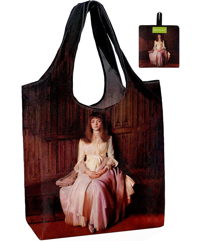 BeeGreen Oil Painting Flower Tote Bag - Large Reusable Grocery Bag, Polyester Grocery Bags Gifts for Women,Foldable, Washable, Packable with Handles & Pouch for Shopping, Beach, Work, Summer