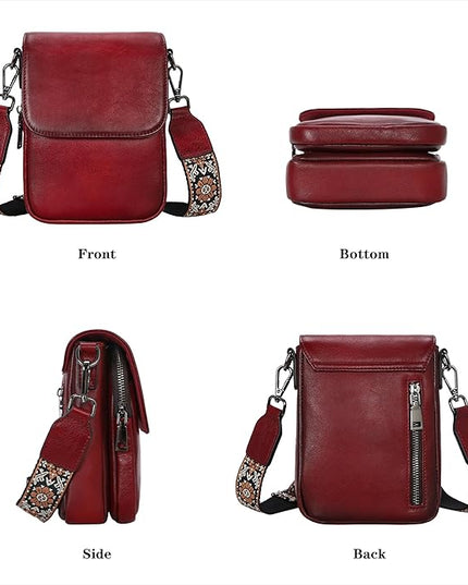 HESHE Leather Small Crossbody Bags for Women RFID Blocking Cell Phone Purse Anti-Theft Travel Bag with wide Straps