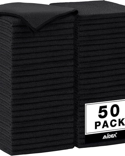 AIDEA Microfiber Cleaning Cloth Black 50PK, Microfiber Towels for Cars, Premium Car Cloths, Dusting Cloth Lint Free Cleaning Rags for SUVs, House, Kitchen, Window, Workshops,12×12"