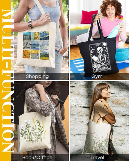 AUSVKAI Canvas Tote Bag for Women, Aesthetic Cute Grocery Grocery Reusable Cotton Gift Bag for Shooping Beach Trendy Gifts