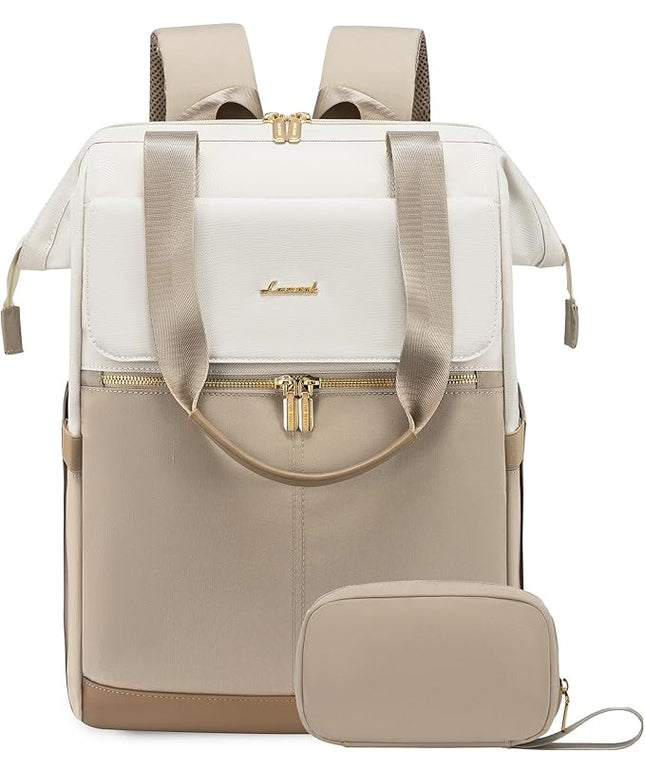 LOVEVOOK 17.3 Inch Laptop Backpack for Women, Large Capacity Travel Backpack with Organizer Bag, Waterproof Carry on Backpack Purse Work Bag with USB Port for Teacher Nurse, Beige-Khaki