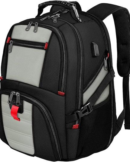 YOREPEK 18.4 Laptop Backpack, Large Backpacks with USB Charger Port, TSA Friendly Flight Approved Weekend Carry on Backpack with Luggage Strap for Men and Women, Grey