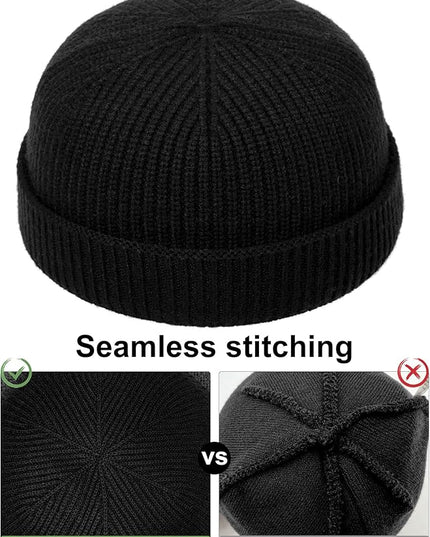 vidsel Thin Wool Fisherman Beanie Hat for Men Women Fall Winter,Short Knit Cuffed Fashion Trawler Skull Cap,Watch Cap