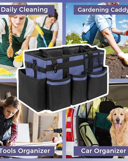 Wearable Cleaning Caddy, Cleaning Caddy Supplies Organizer with Handle & Shoulder Straps for Housekeepers, Under Sink & Car Cleaning Tool Organizers Bag with 4 Foldable Divider (CeruleanBlue)