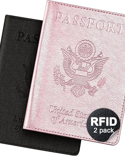 VIDIVICI 2 Pack Passport & Vaccine Card Holder - Pink&Black RFID Blocking Travel Must Have