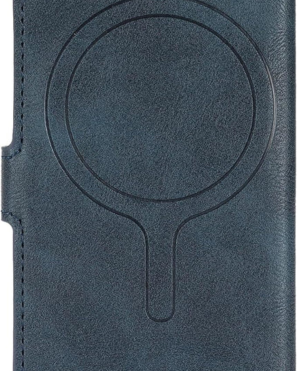 Ultra-Thin Magnetic Wallet Card Holder for iPhone and All MagSafe Protective Cases，Premium PU leather, powerful magnetic closure, stand function, 6 card slots (Blue)