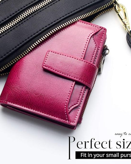 Bveyzi Women's Small Leather RFID Blocking Bifold Zipper Pocket Wallet Ladies Credit Card Slots Purse with id Window