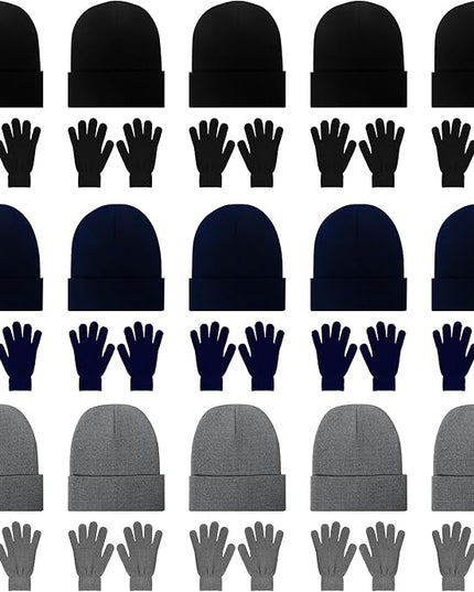 LYDTICK 30 Pack Winter Beanie Hats & Gloves Bulk for Men Women, Wholesale Cold Weather Warm Cozy Gift