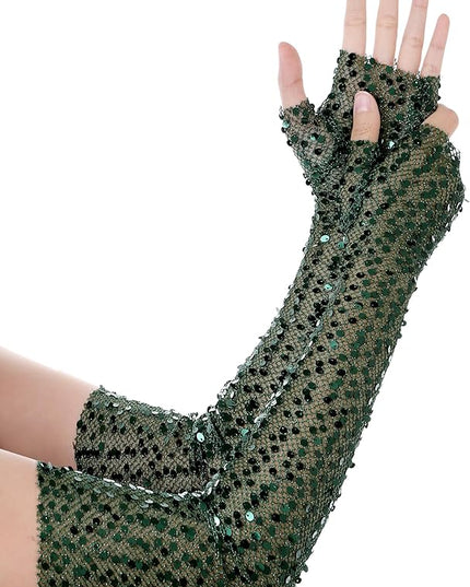 BABEYOND Opera Gloves for Women - Long Fingerless Sequin Sparkling Glitter Gloves Tea Party Stretchy Adult Size Elbow Length