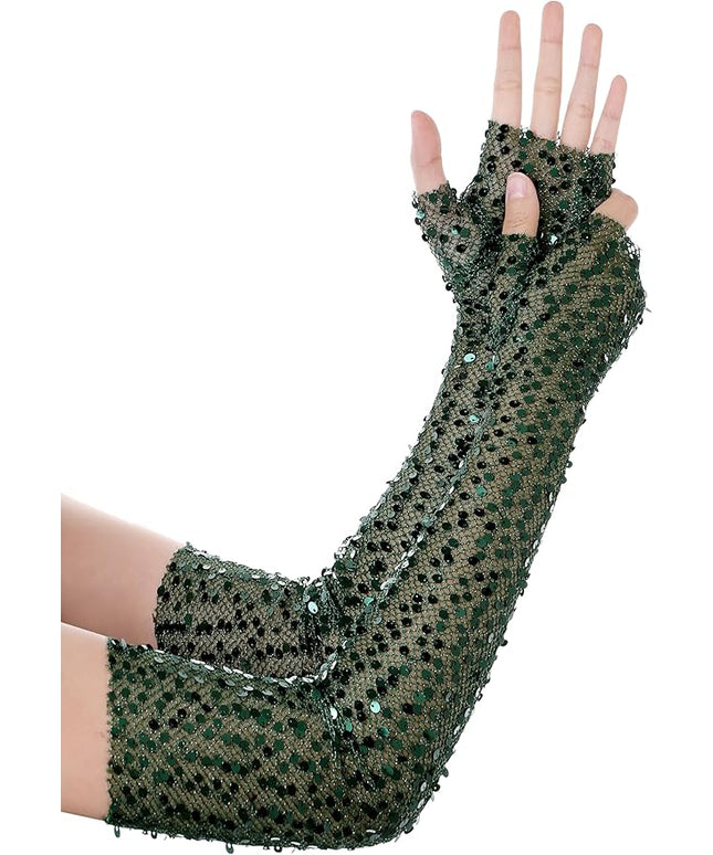 BABEYOND Opera Gloves for Women - Long Fingerless Sequin Sparkling Glitter Gloves Tea Party Stretchy Adult Size Elbow Length