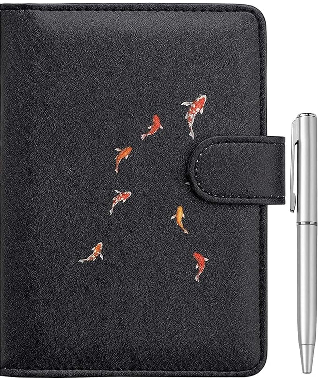 WALNEW Passport Holder for Travel, RFID Passport Cover Wallet for Women Men, PU Leather Passport Book Card Holder Case with Pen (Buckle Closure, Buckle-Carp)