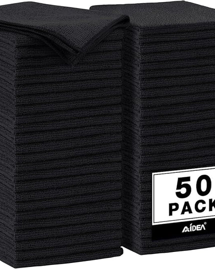 AIDEA Microfiber Cleaning Cloth Black 50PK, Microfiber Towels for Cars, Premium Car Cloths, Dusting Cloth Lint Free Cleaning Rags for SUVs, House, Kitchen, Window, Workshops,11.5×11.5"
