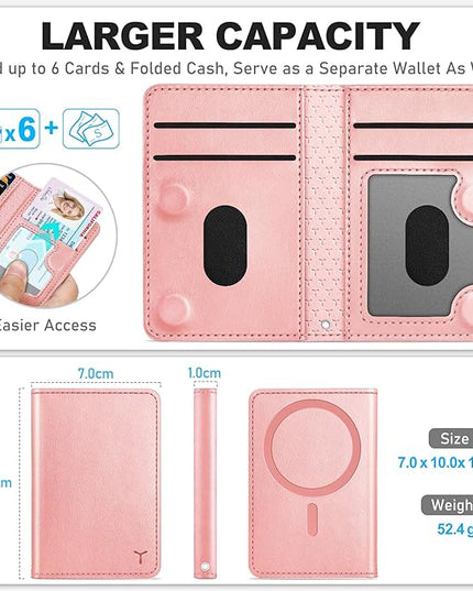 TUCCH for Magsafe Wallet, 6 Card Holders with [ID Window] [RFID Blocking] for iPhone 17/16/15/14/13/12/Pro/Pro Max/Air/Plus Series, PU Leather Magnetic Card Wallet for Men Women, Rose Gold