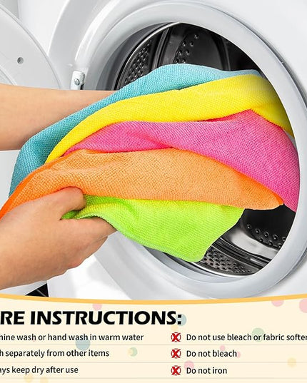 FIXSMITH Microfiber Cleaning Cloth, 50 Pack Cleaning Rags, Cleaning Towels for Housekeeping, Kitchen, Car, Lint-Free, Reusable Shop Towels with 5 Colors (Green/Blue/Yellow/Orange/Pink), 12"X12"