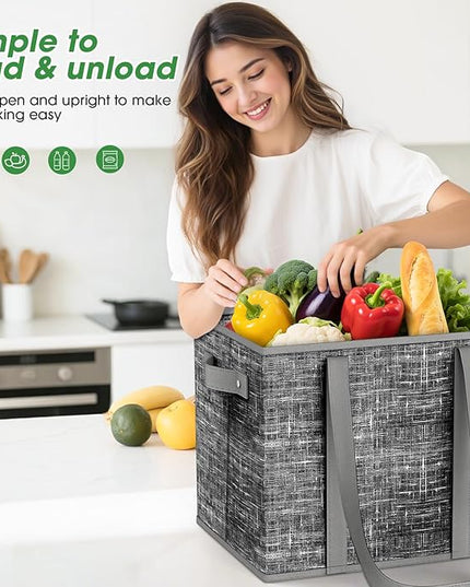 Fab totes Reusable Grocery Bags, Large Foldable Shopping Tote Bags with Reinforced Handles & Hard Bottom,3 Pack,Black
