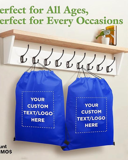 DISCOUNT PROMOS Custom Non-Woven Drawstring Backpacks Set of 10/50/100, Personalized Bulk Pack
