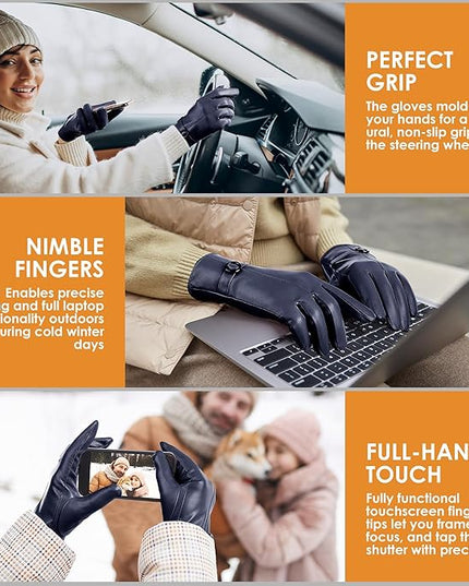 Dsane Womens Winter Leather Gloves Touchscreen Texting Warm Driving Lambskin Gloves for Christmas Gifts