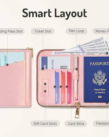 Forvencer Passport Holder Cover with Safe Zipper Closure, Premium Passport Wallet for Travel, Cute RFID Blocking Card Case, Waterproof Travel Accessories for Women, Lilac