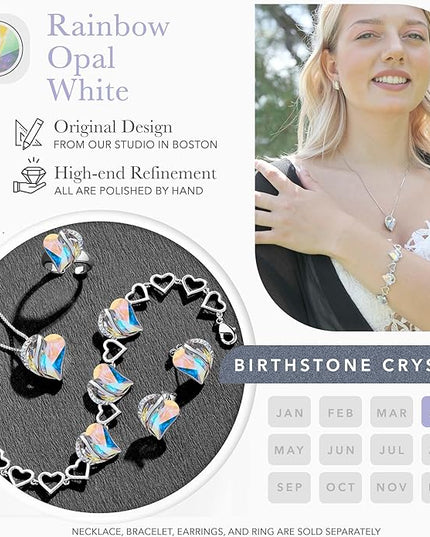 Leafael Infinity Love Heart Link Bracelets, Birthstone or Healing Stone Crystal Bracelet for Women, Silver Tone Jewelry Gifts for Her, 7-inch Chain and 2-inch Extender