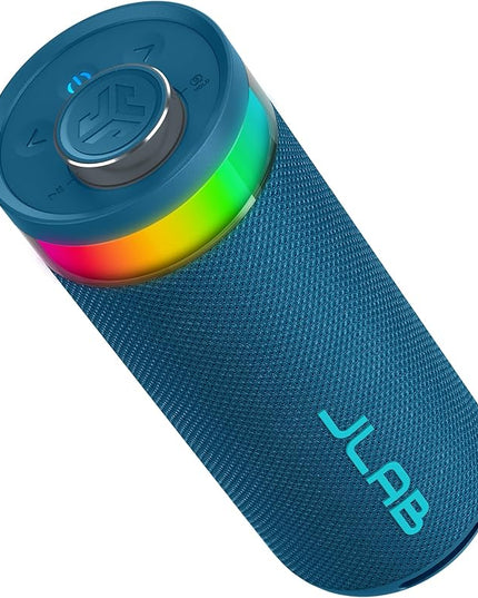 JLab Go Party Portable Bluetooth Speaker, Navy, 10 Watts of Power, 16+ Hours of Playtime, IP56 Waterproofing, Customizable RGB LED Lighting, Lab Sync Up to 100 Speakers, Custom Sound in-App
