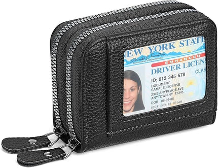 RNIEGA Credit Card Holder Wallet RFID Blocking Leather Small Wallet for Women Double Zipper Wallet with ID Window