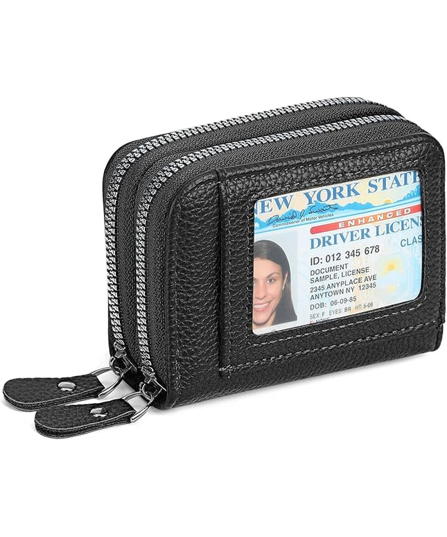 RNIEGA Credit Card Holder Wallet RFID Blocking Leather Small Wallet for Women Double Zipper Wallet with ID Window