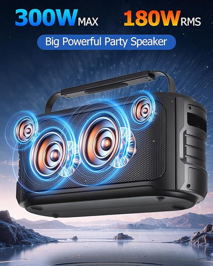 Portable Bluetooth Speaker 300W Peak Big Powerful Loud Sound Deep Bass Large Wireless Boombox with Subwoofer DSP Led Light for Home Party Outdoor Gatherings Camping Backyard