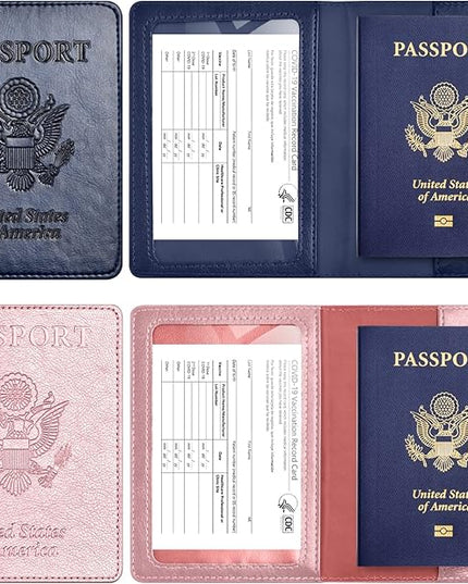 Eoehro Passport Holder for Travel Essentials-2Pack, Passport Wallet Cover Case for Travel Must Haves Accessories,Passport Book Holders for Women and Men