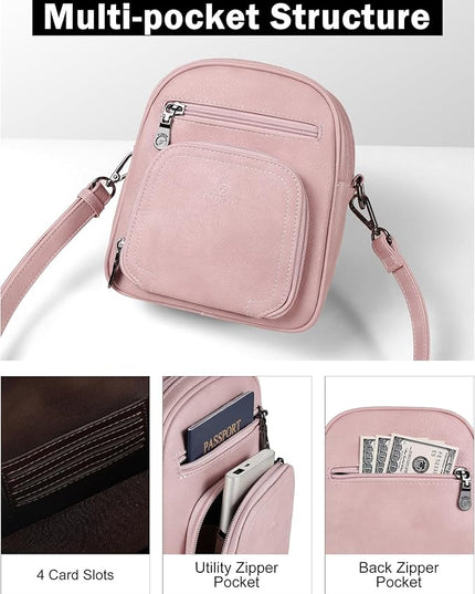 FADEON Small Purses for Women Crossbody Bags, Designer PU Leather Mini Cross Body Purse Travel Shoulder Bag Card Slots