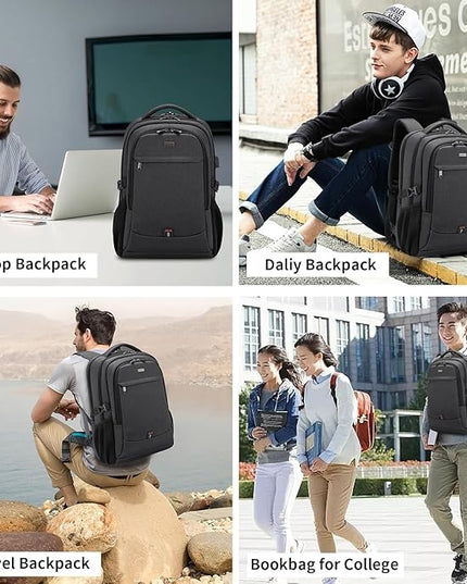 DUSLANG 17 Inch Laptop Backpack for Travel Water Resistant College Bookbag for Men/Women Laptop Bag with USB Charging Port and Tablet Sleeve Bag Compatible Protective Case, Black