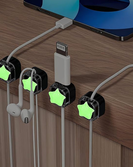 9Pack Magnetic Cable Clips for Nightstand, Adhesive Night-Glowing Cord Holder Organizer for Office Home Desk Wall Car (Black,Star)