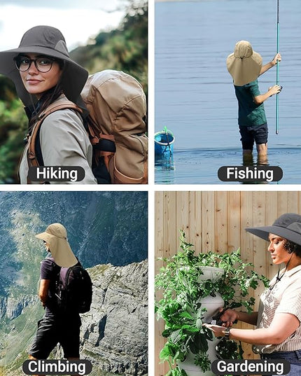 NPQQUAN Sun Hats for Men Women with Neck Flap UPF 50+ UV Protection Wide Brim Bucket Hat Safari Hiking Fishing Hats