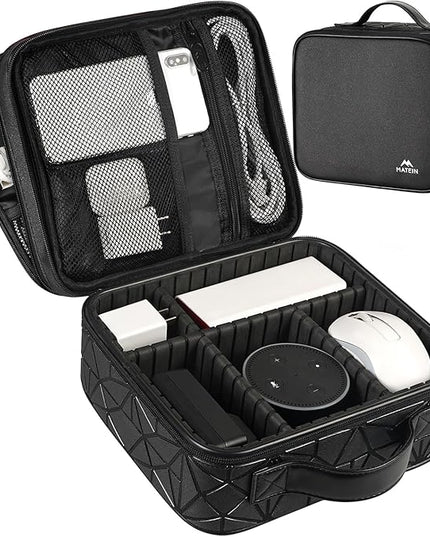 MATEIN Cord Organizer Case with Adjustable Divider, DJ Cable File Bag for DJ Gear, Sound Instrument and Music Equipment Accessories, Shockproof Portable Double Layer Cord Bags, Black