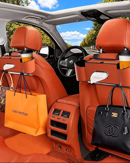 Backseat Car Organizer,4 in 1 Multifunctional Car Back Seat Storage Box with Drink Cup Holder Tissue Box, for Hold Phone,Snacks, Drinks, Handbag (Orange)