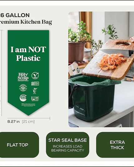 Small Compostable Trash Bags - 2.6 Gallon, 200 Pack, 100% Plastic-Free Decomposing Kitchen Food Waste Trash Can Bags & Liners, Thick Countertop Garbage, Bathroom & Bio Bin Bags