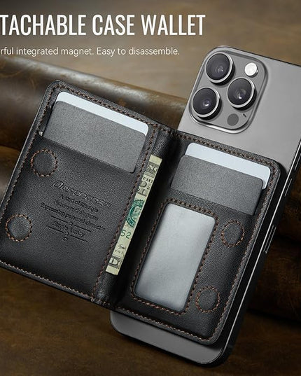 Defencase for Magsafe Wallet Magnetic Card Holder RFID Blocking, PU Leather Minimalist Phone Wallet for MagSafe Phones and Cases for iPhone 17/16/ 15/14/ 13/12/ Pro/Max/Plus/Air, Black