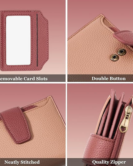 Airkit Small Wallet Women RFID Blocking Soft Leather Bifold Compact Card Holder Wallet for Women with Zipper Coin Pocket 4 ID Window